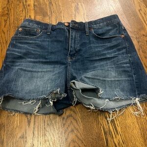 Madewell Dark Blue Distressed Jean Shorts